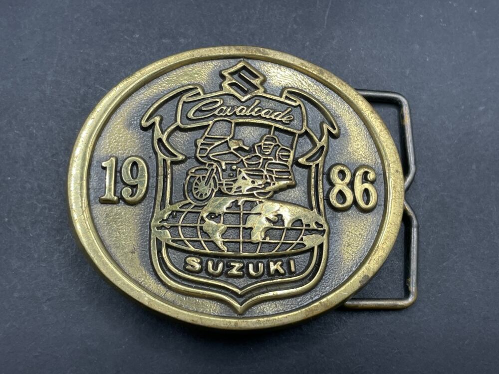 VTG 1986 Suzuki Cavalcade Solid Brass Belt Buckle Motorcycle Bike Biker